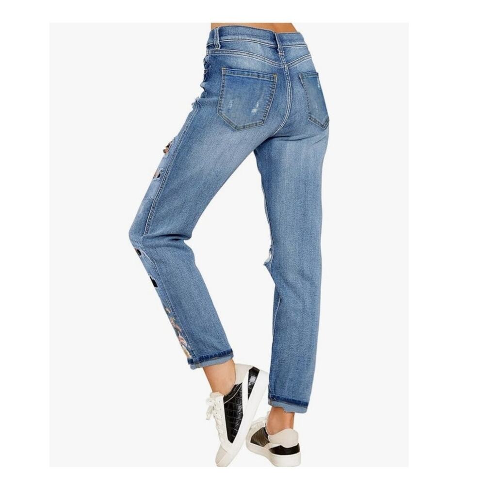 Boyfriend Distressed Patchwork Denim Jeans size Medium - Picture 2 of 11